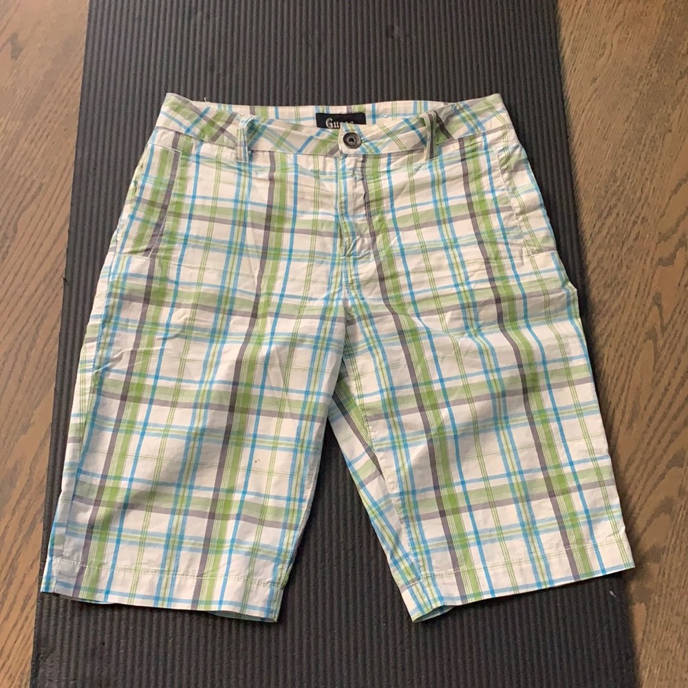 Guess Plaid Shorts Blue Green Gray